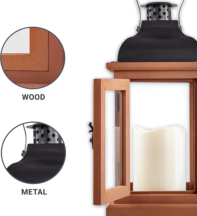 Decorative Candle Lantern, Brown Wood, 12-Inch Personalized Memorial Keepsake