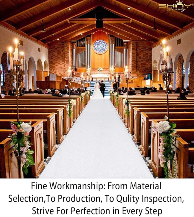 White Aisle Runner Rug, 4 x 15 ft Rectangular for Weddings and Events