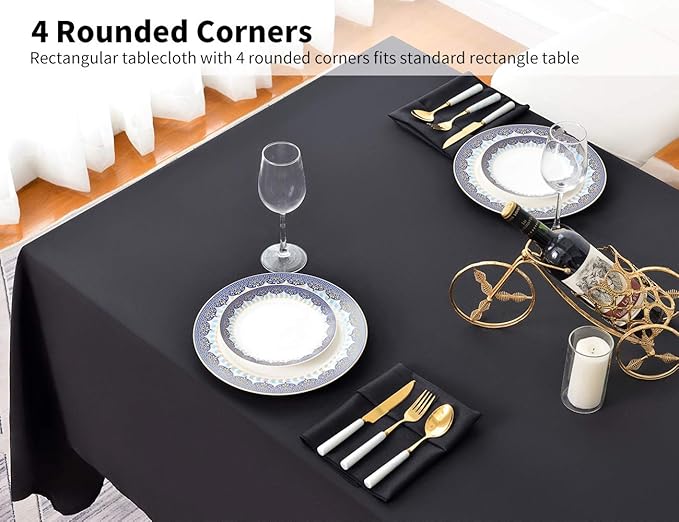 Surmente Black Tablecloth 60 x 102-inch Rectangular Polyester Table Cloth for Weddings, Banquets, or Restaurants