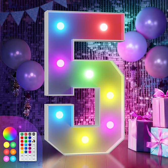 Marquee Number 5 Light Up Decoration, Foam Board with Remote and Timer