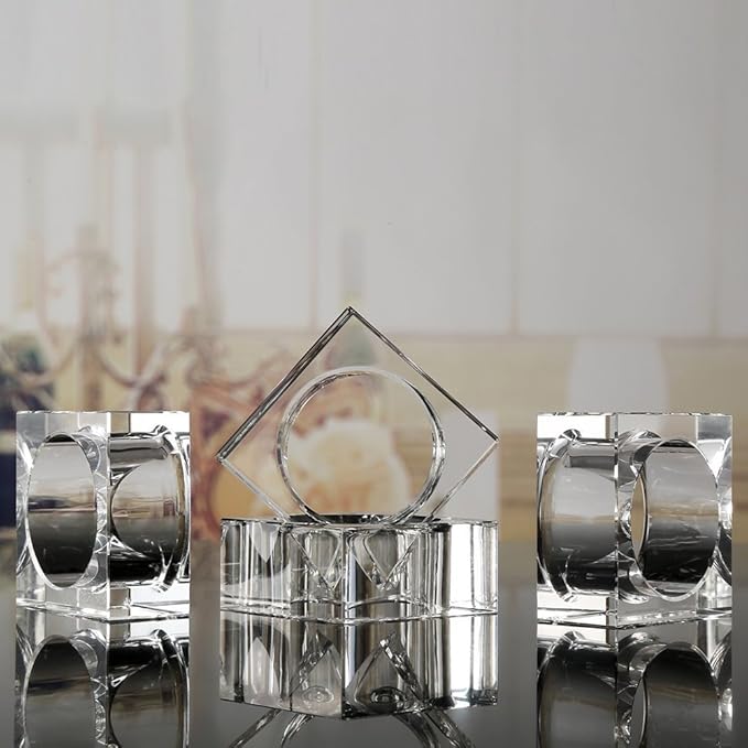 Napkin Rings Set of 4 Clear Crystal Square Holders for Dinner Tables