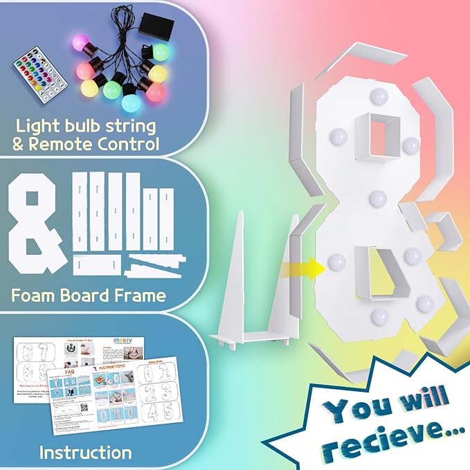 Marquee Light Up Letters and Numbers Decoration, 3 ft, 16 Colors, Remote
