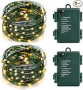 MASHANG Christmas Lights Battery String Lights 33FT 100 Micro LEDs Starry Lights Fairy Lights Firefly Lights with Dark Green Copper Wire for Christmas Tree, Wreath, DIY, Holiday(Warm White, 2 Pack)