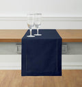 Solino Home Navy Blue Table Runner 48 Inches - Cotton Linen Hemstitch Coffee Table Runner 14 x 48 Inch Ideal for Dresser Tables - Fall, Autumn, Halloween, Thanksgiving, Christmas, Holiday