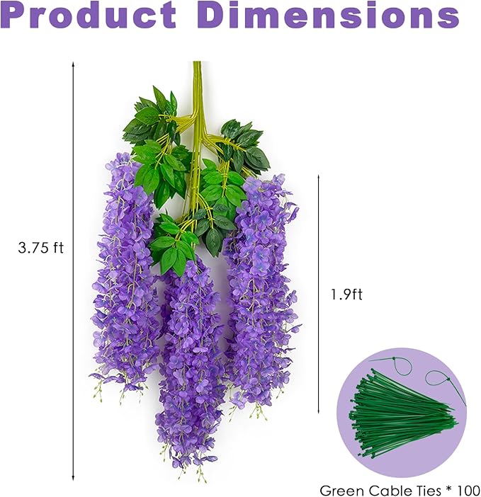 48 Pcs of Wisteria Hanging Flowers, 3.75 Feet Fake Wisteria Flower Strings, Artificial Wisteria Flowers Hanging Garland for Backdrop, Wedding, Ceremony,Garden and Home Wall Decoration (Light Purple)