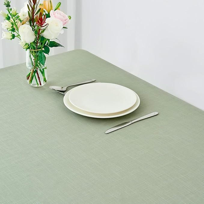 maxmill Lux Faux Linen Table Cloth with Slubby Yarn Textured Weaves Wrinkle Free Anti-Shrink Soft Tablecloth Decorative Table Cover for Dining Room Use Rectangle 60 x 104 Inch Sage Green