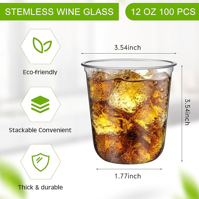 Disposable Plastic Wine Cups, 12 oz Clear, 100 Count