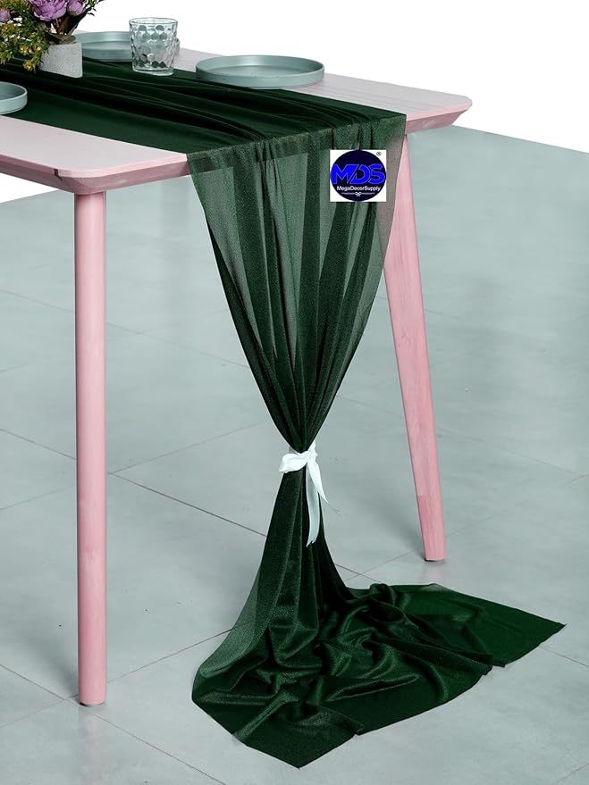 MDS Halloween Chiffon Table Runner - 1 Pack, 29 x 170 Inches, 14ft Each - Sheer Spooky Table Runners for Haunted House Parties, Trick-or-Treat Tables, Witchy Décor, Wedding & Events - Hunter Green