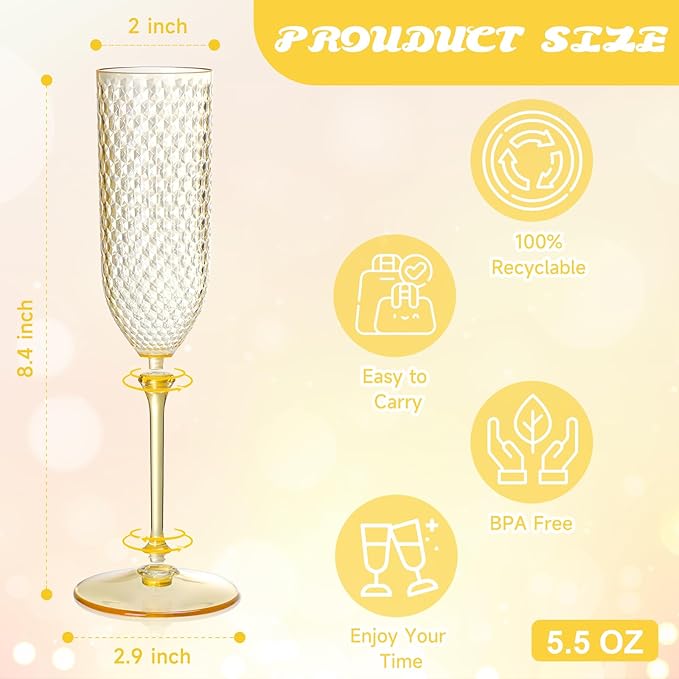 Champagne Glasses 24 Pack Amber Detachable Plastic 5.5 Oz