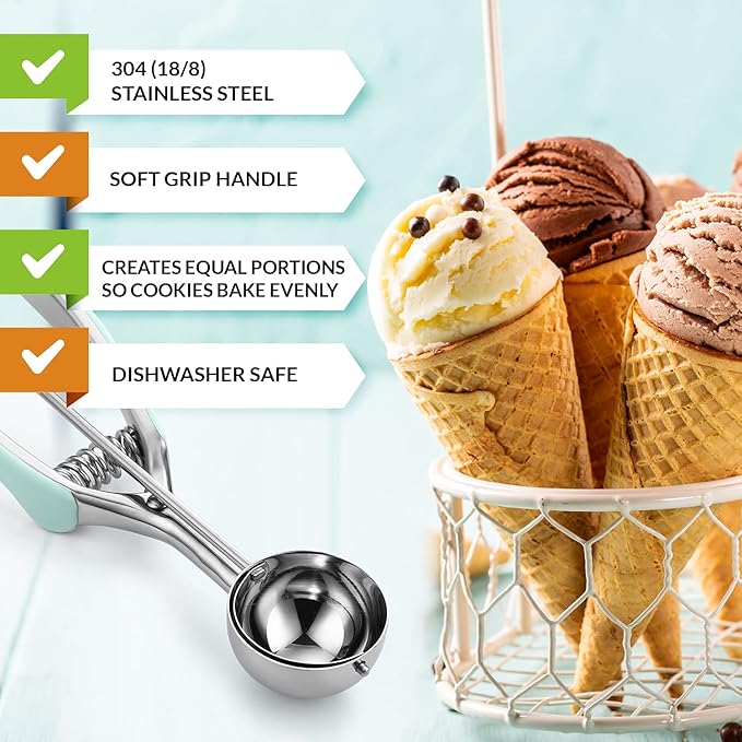 Spring Chef Large #20 Stainless Steel Cookie Scoop for Baking - Melon Baller - Multifunctional 2.93 Tbsp Cookie Scooper with Trigger Release for Ice Cream, Meatball, Cupcake, Muffin - Mint