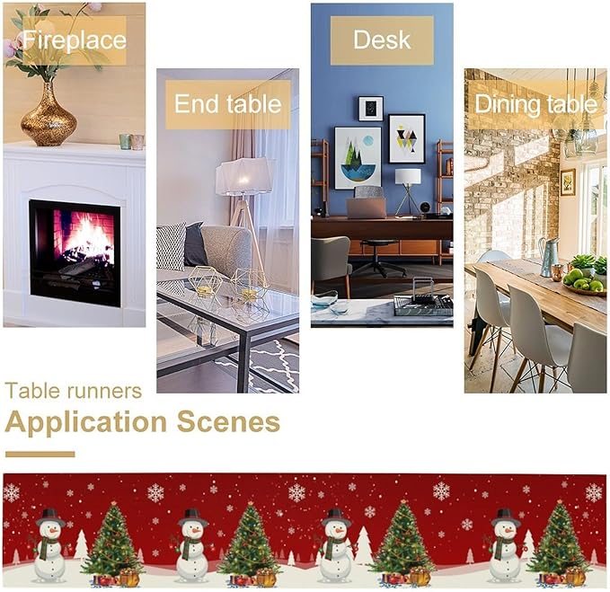 Christmas Table Runner,Snowman Rustic Red Snowflake Winter Table Cloth Kitchen Dining Table Decoration for Home Party Decor 13x36 Inch