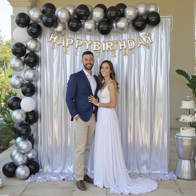 10ftx10ft Sequin Silver Backdrop Curtain for Parties, Wrinkle Free Thick Glitter Photo Backdrop Drapes 2 Panels 5x10FT Shimmer Back Drop Cloth for Wedding Birthday Christmas Photography Background