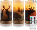 Homemory Christmas Flameless Candles Battery Operated with Rope, Deer, Bear, Moose, Remote Control and Timers, Rustic Country Home Farmhouse Cabin Decor Gifts, 3”x 6”