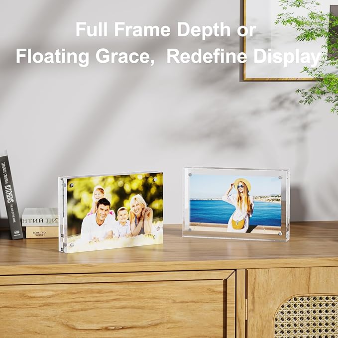 5 Pack 6x8 Acrylic Picture Frames - 20% Thicker Double Sided Magnetic Frame with UV Protection - Freestanding Clear Frameless Display for Tabletops - Modern Photo Frame Set for Home & Office Decor