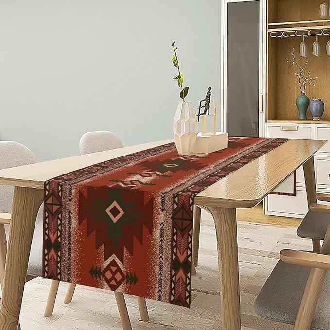 Aztec Table Runner Southwestern Ethnic Style Geometric Navajo Tribe Abstract Pattern Vintage Rustic Table Dinner Table Runner 13x70 Inch