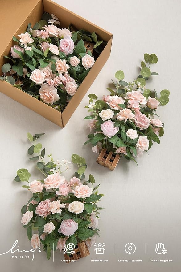 Artificial Flower Arrangements, Set of 4, 17.5 Inch Tall Blush Pink Wedding