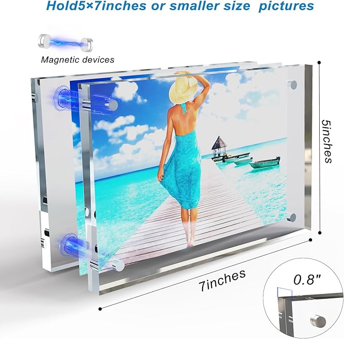 5x7 Inches Acrylic Picture Frames 1 Pack, Double Sided Magnetic Photo Frames,Free Standing on Desk or Table Clear Picture Frames