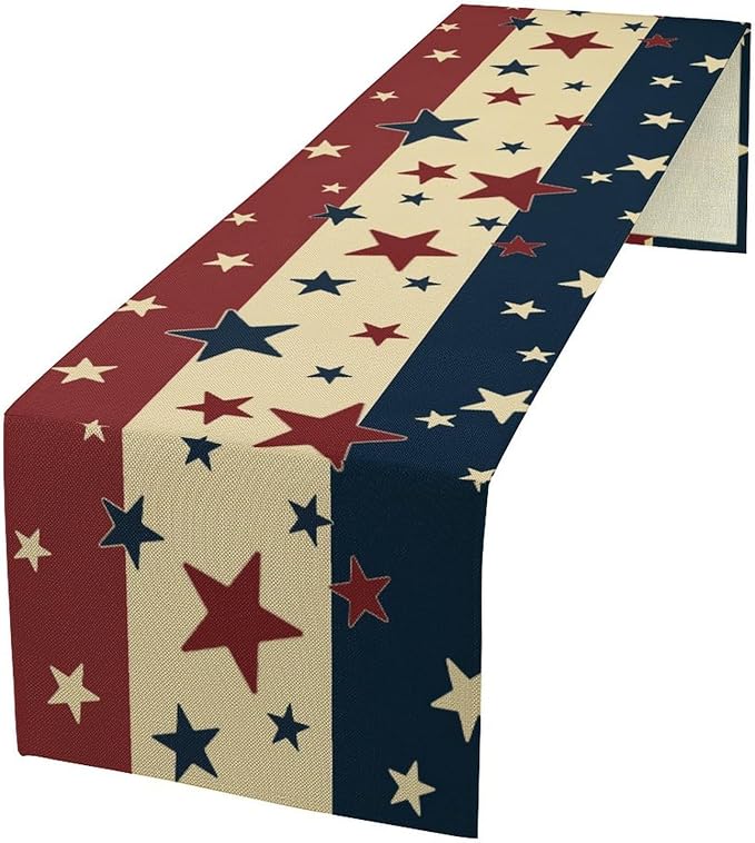 Memorial Day Table Runner, 4th of July American Patriotic Independence Day Stars Stripes Print Table Runne for Summer Holiday USA Home Decoration Party,13x90inch