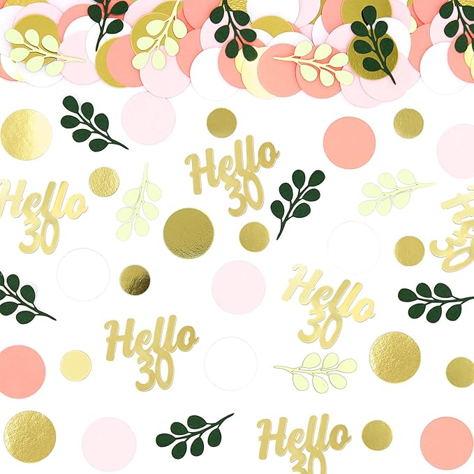 300PC 30TH Birthday Confetti for Table Pink and Sage Green Happy 30TH Birthday Decorations for Her Dots Hello 30 Confetti Scatters Thirty Party Decor Supplies