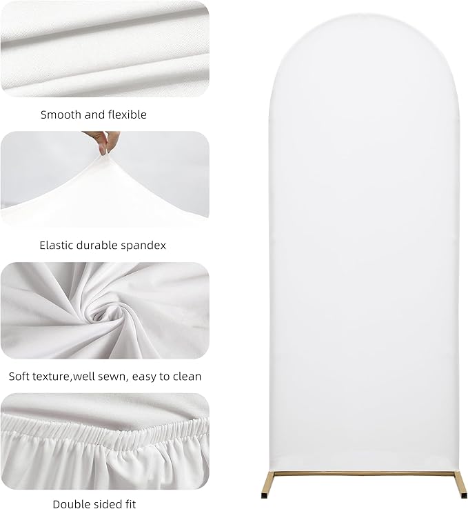 Wedding Arch Spandex Backdrop Cover 7.2FT Stretchy for Wedding, Birthday Party Decoration, Baby Shower, Banquet (White, Cover Only)