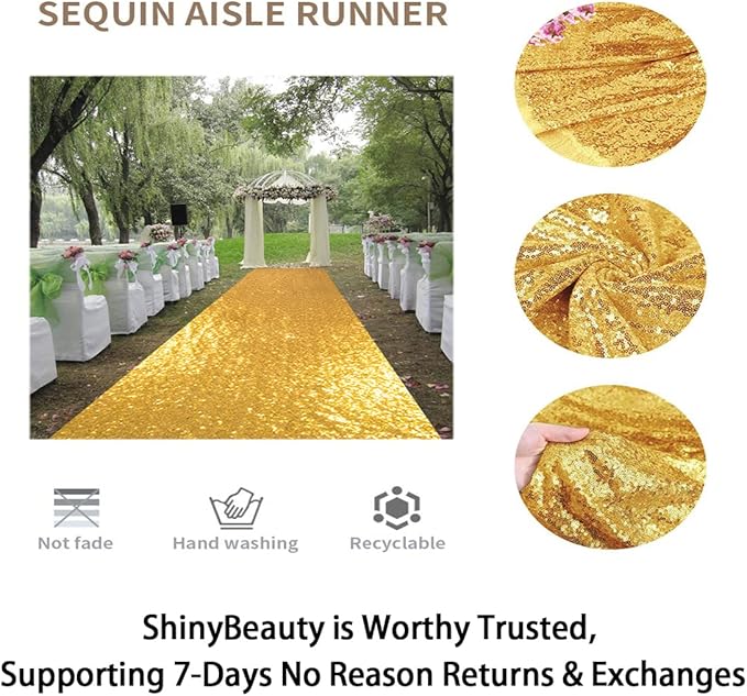 Aisle Runner, Gold Sequin, 2 ft x 15 ft, One-Piece Floor Runner