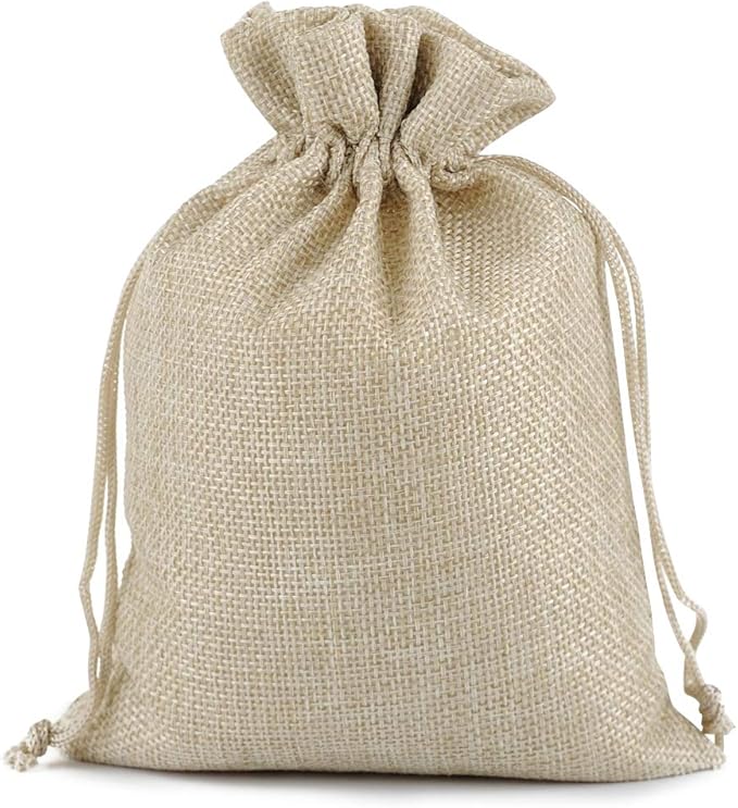 Gift Bags - Cream Burlap Drawstring Favor Bags, 7x9 Inch, Pack of 100