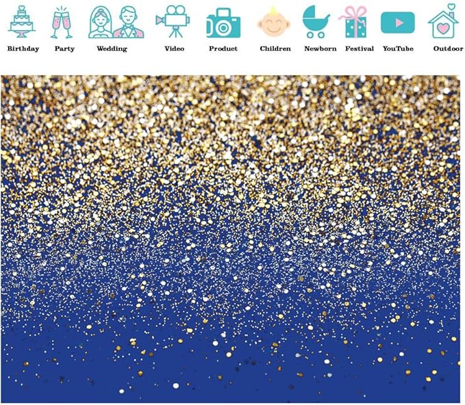 SJOLOON Blue Glitter Backdrop Royal Photo Backdrop for Birthday Party Decoration Graduation Studio Props 12558 (10x8FT)