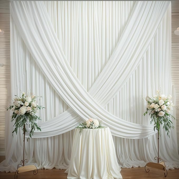 40×14ft Wrinkle Free Ivory Backdrop Curtain, Soft Silky Easy to Drape Cream Wedding Drapes for Backdrop, 8 Panels 5×14ft Photo Backdrop Curtains for Parties Birthday Photography Background Cloth