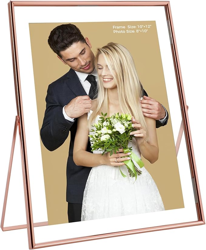 Rose Gold Floating Frame, 10"x12", Vertical, For Picture 9x11, 8.5x11, 8x10, Tabletop Shelf Photo Frame, Classy Gift For Festival, Wedding, Home or Office Décor