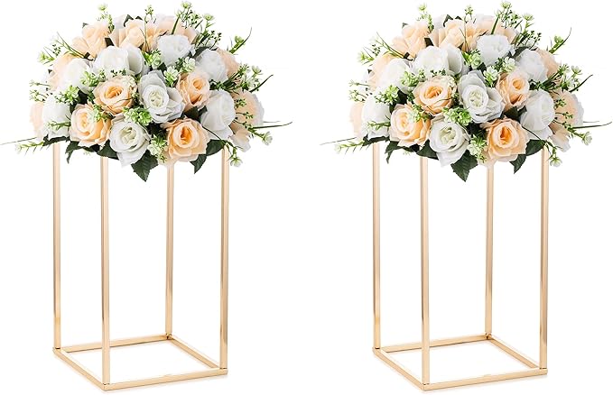 Vase Gold Metal Cube Centerpiece Stand, 3 Sizes, 15.75 to 31.5 Inch