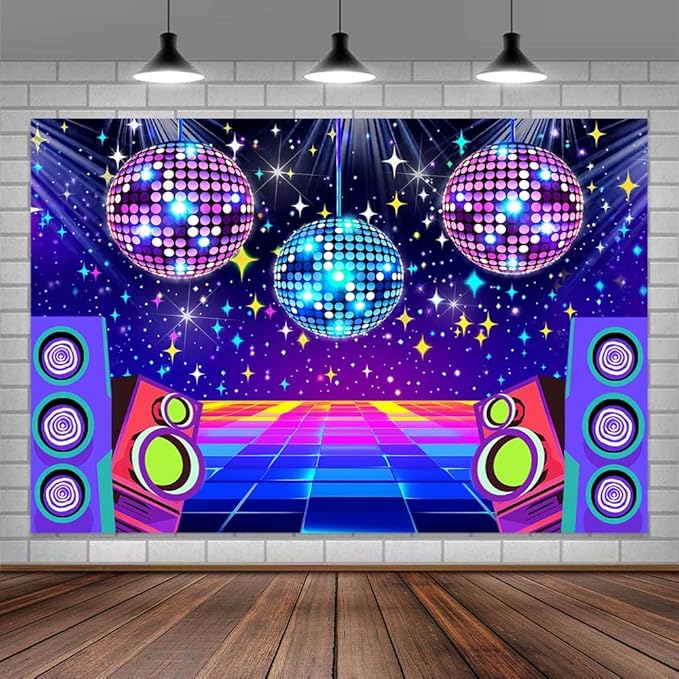 Dance Party Backdrop Retro 80s 90s Theme Stage Dance Ball Music Birthday Party Decoration DJ Photography Background 5 x 3 ft for Baby Shower Picture Photo Shoot Polyester Fabric,Multi2
