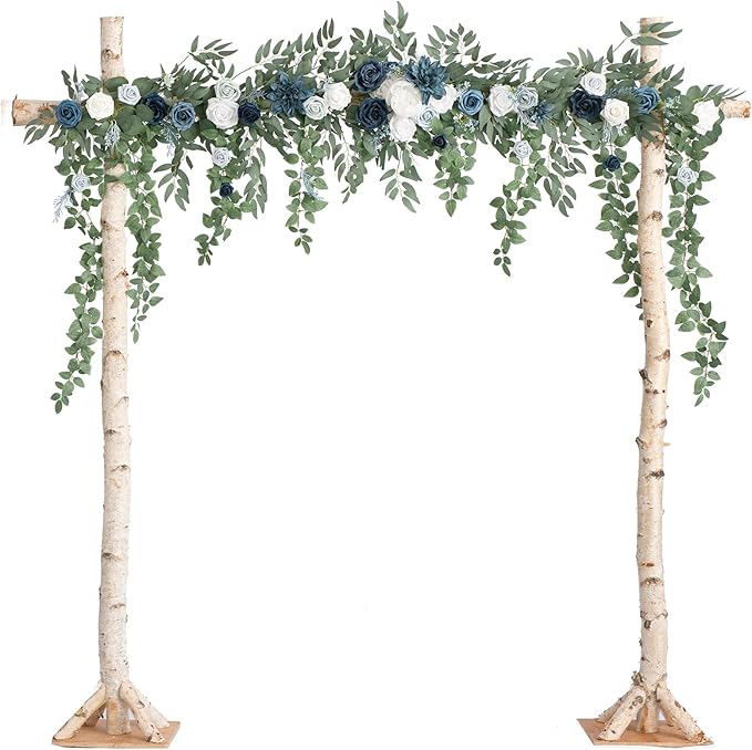 Artificial Flowers Garland, Dusty Blue and Navy Silk, 78 Inch Arch Swag