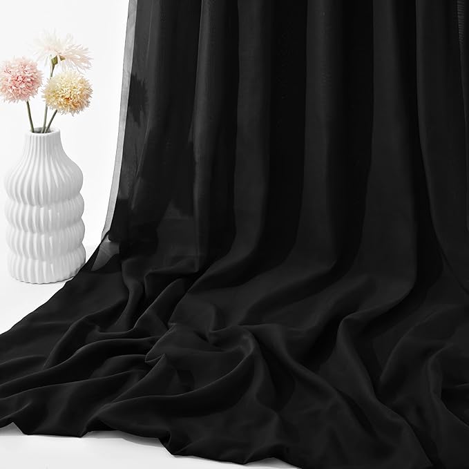 VACVELT Wedding Arch Draping Fabric - Black Chiffon, 1 Panel Sheer Drapes, 30 Inch x 20ft Chiffon Backdrop Curtain, Outdoor Sheer Drapery for Ceremony Party Ceiling