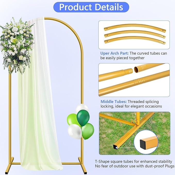 Background Support Equipment, 6.6 ft Gold Metal Arch Stand