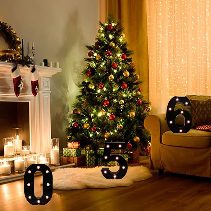 Light Up Black Alphabet Marquee Number Sign LED Marquee Number Lights Sign for Night Light Home Bar Christmas Lamp Birthday Party Wedding Decoration 2