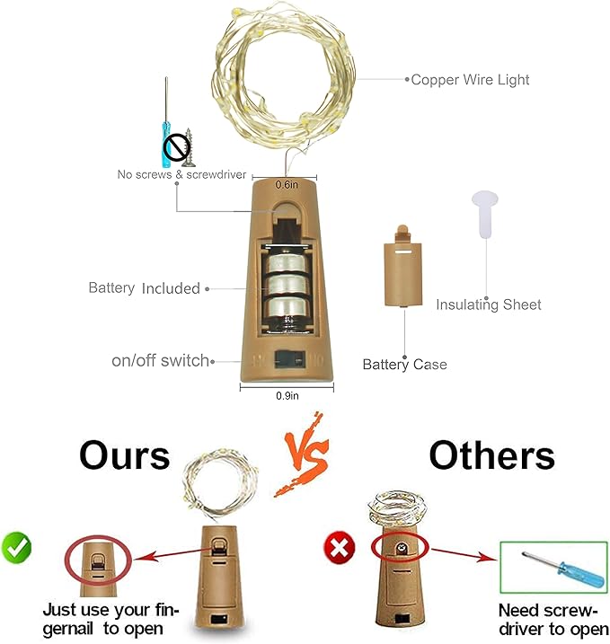 Wine Bottle Lights with Cork, Battery Operated 9 Pack 20 LED Cork Shape Silver Wire Fairy Mini String Lights(No Bottles) for DIY, Party, Decor, Christmas, Halloween,Wedding (9, Cool White)
