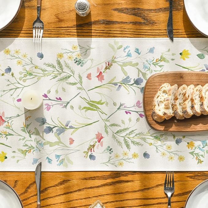 Artoid Mode Wildflowers Bloom Flowers Spring Table Runner, Seasonal Summer Floral Kitchen Dining Table Decoration for Home Party Decor 13x72 Inch