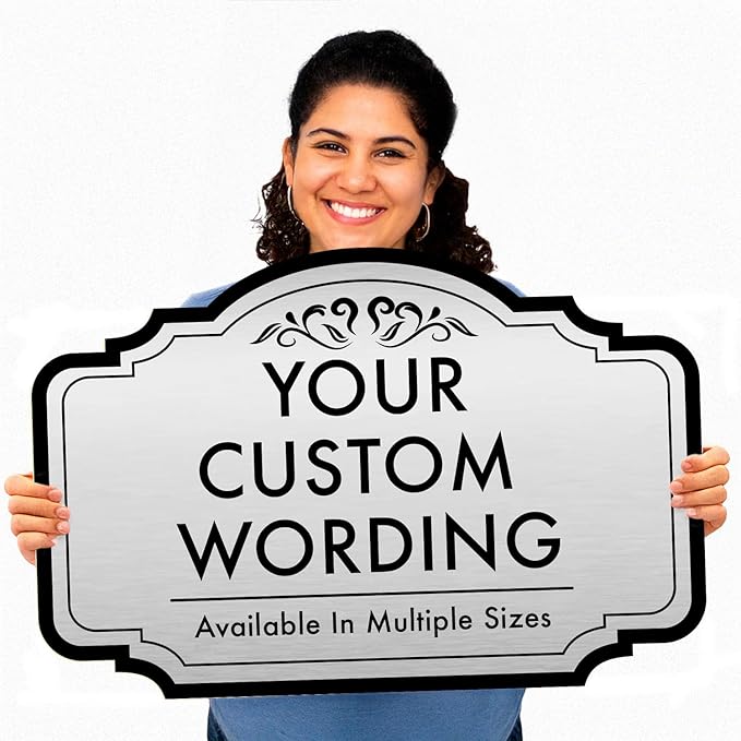 Design 2 Decorative Outdoor Metal Signs - Personalized Aluminum Driveway Signs, Waterproof, 18x12 In, Metallic Silver