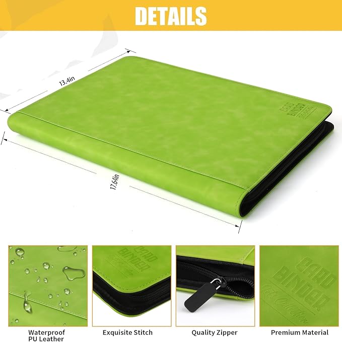 Premium Ringless Trading Card Binder - 1024 Capacity, 16 Side-Loading Pockets per Page, Archival Quality Protection & Anti-Slip Spine for TCG, MTG, Sports Cards (Grass)