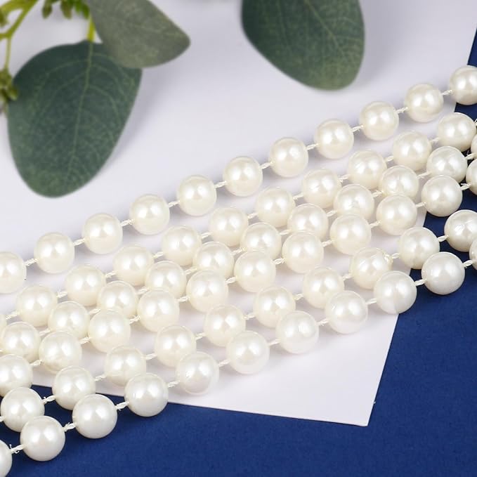 Pearl Bead Garland Trim, Ivory 12mm Beads, 16.4 Ft Roll