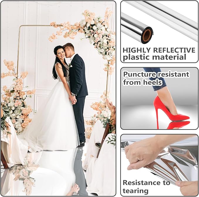 Aisle Runner, 98.4 ft Silver Reflective Double-Sided with Adhesive Tape