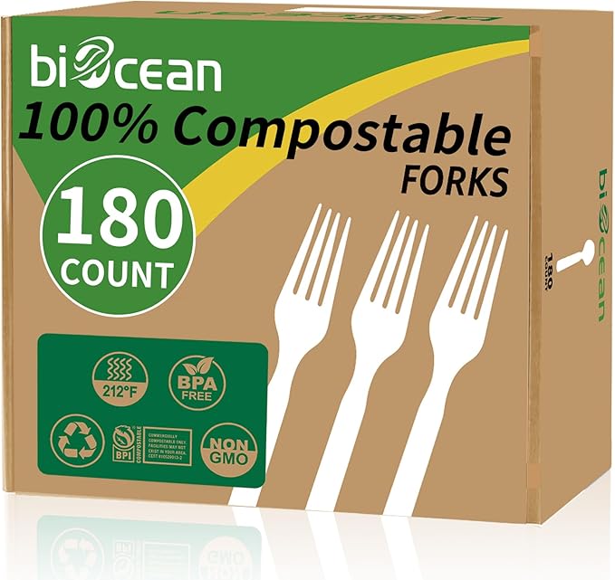 Compostable Disposable Utensils, 180 Count, Ivory White