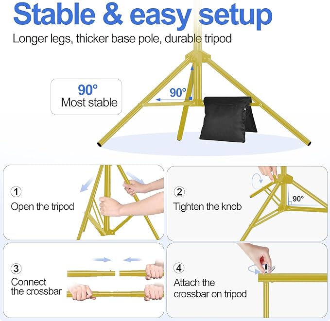 EMART Backdrop Stand 10x7ft(WxH) Photo Studio Adjustable Background Stand Support kit with 2 Crossbars, 8 Clamps, 2 Sandbags and Carry Bag for Parties, Events Decoration, Wedding -Titanium Gold