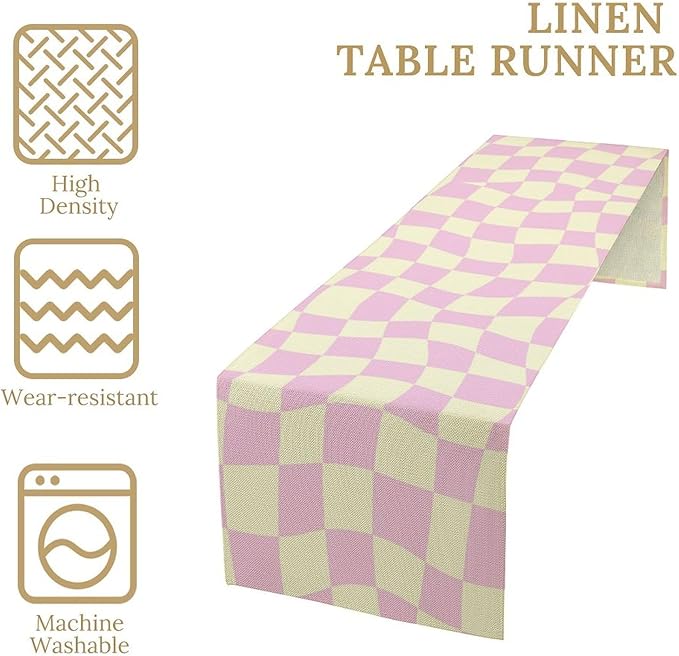 Hippie Table Runner Retro Geometric Square Purple Grid 60s70s Style Kitchen Restaurant Decoration for Indoor and Outdoor Wedding Party Table Runner 13x108 Inch