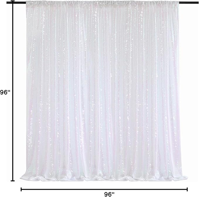 8ft x 8ft White Iridescent Sequin Backdrop Curtain Sparkly Background Drapes for Wedding Birthday Baby Shower Event Decorations