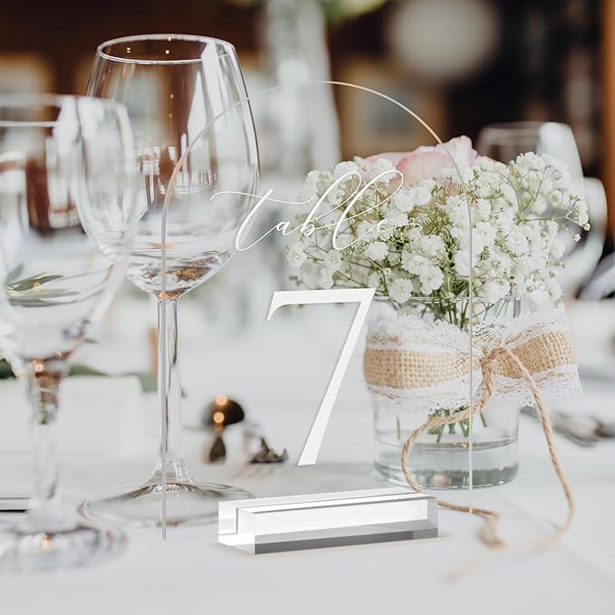 JINMURY Clear Arch Table Numbers for Wedding, 5x7 Inch Arched Acrylic Table Numbers 1-10 with Stands, Clear Acrylic Arch Sign with Holder for Centerpiece, Reception, Wedding, Party, Event