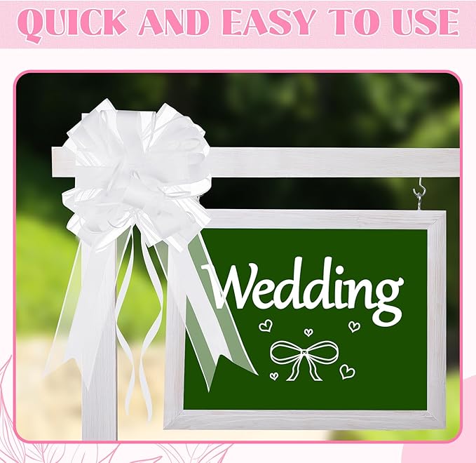 Gift Wrap Bows, 24 Pcs White Pull Bows with Yarn Ties