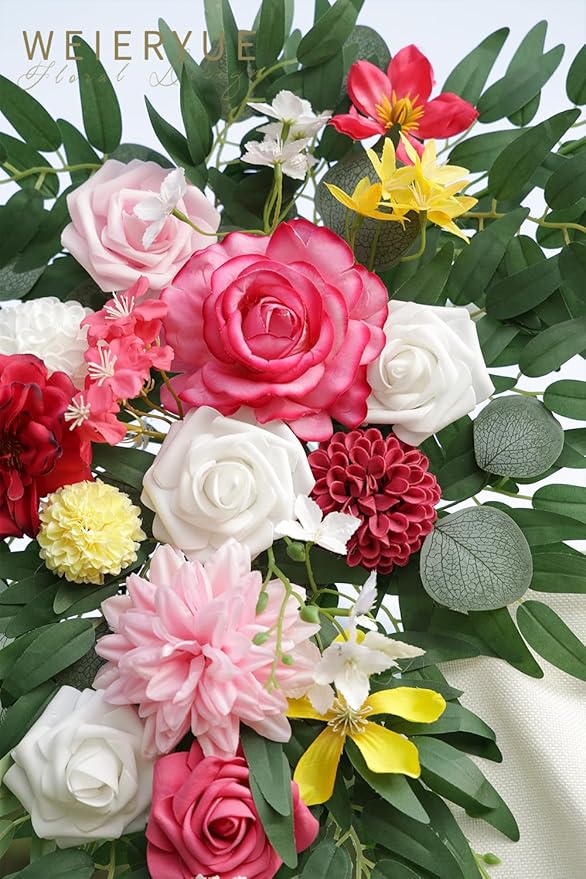 Artificial Flower Swags Bright Pink Silk Rose Arch Kit 2 Pack