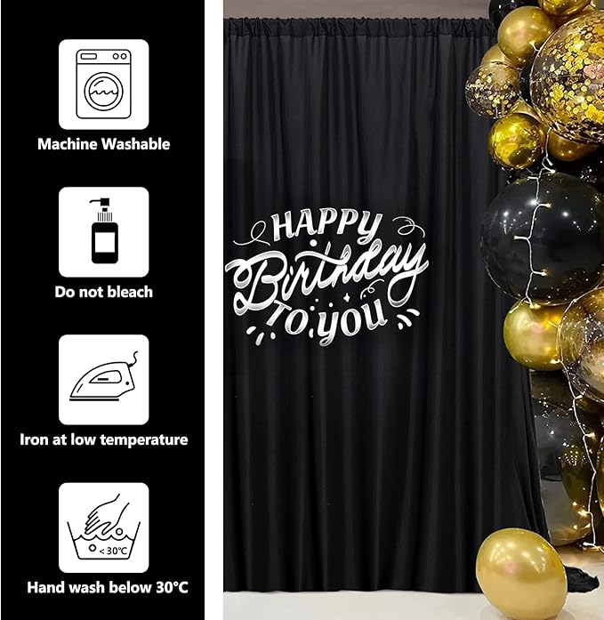 Black Backdrop Curtain for Party, Halloween Backdrop Rod Pocket Photo Drapes Panels Fabric Curtain Backdrop Black Birthday Party Decor for Boys Teens Men,5ft x 8ft, 2 Panels