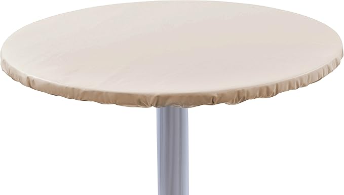 Tablecloth, Round Fitted Vinyl 60 Inch Sand with Elastic Edges